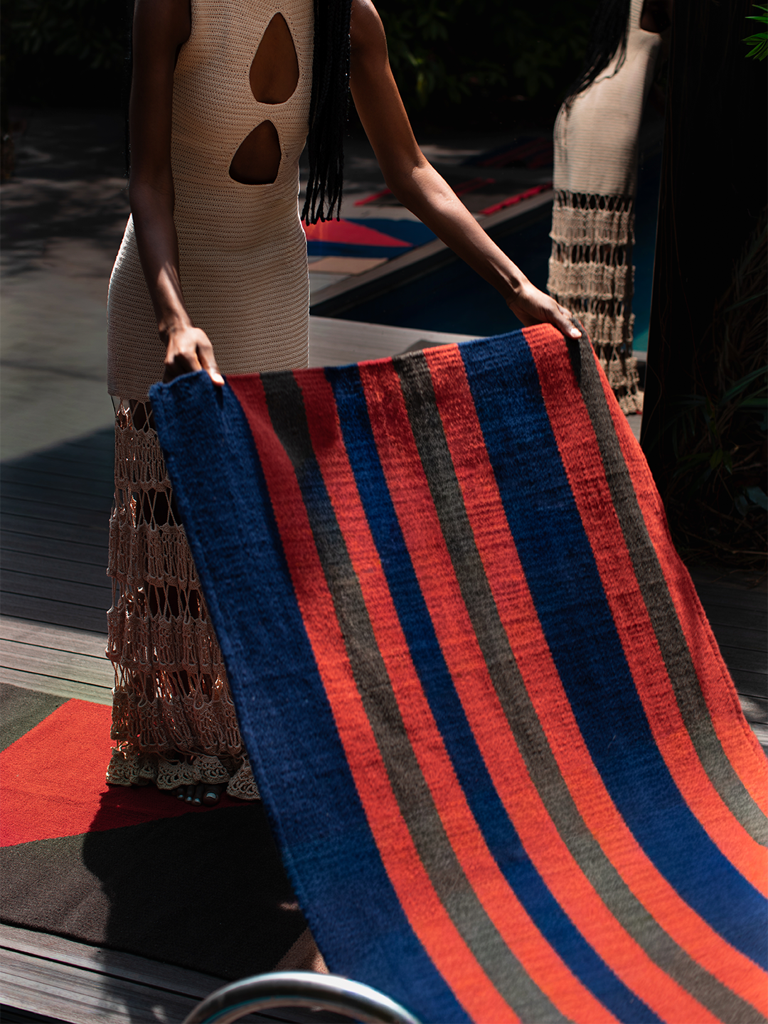 Tapete de Sol para Área Externa Ateliê Mão de Mãe Listras Azul